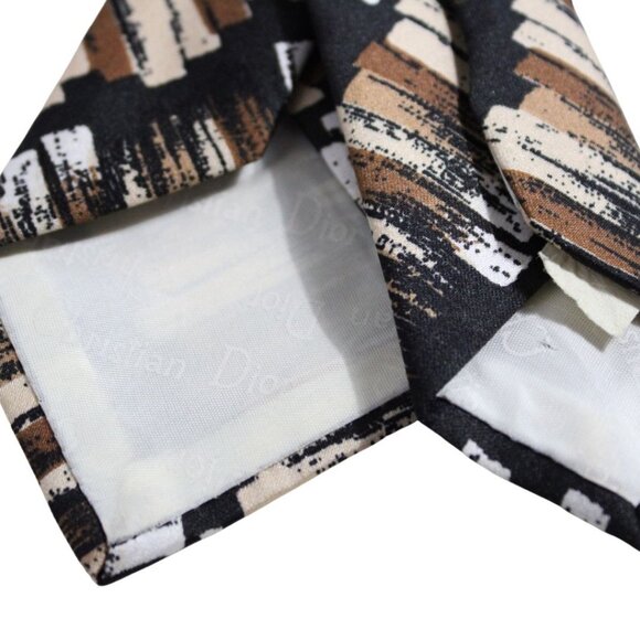 Christian Dior MONSIEUR Tie 100% Silk - White, Beige & Black Diagonal Pattern - Picture 6 of 6